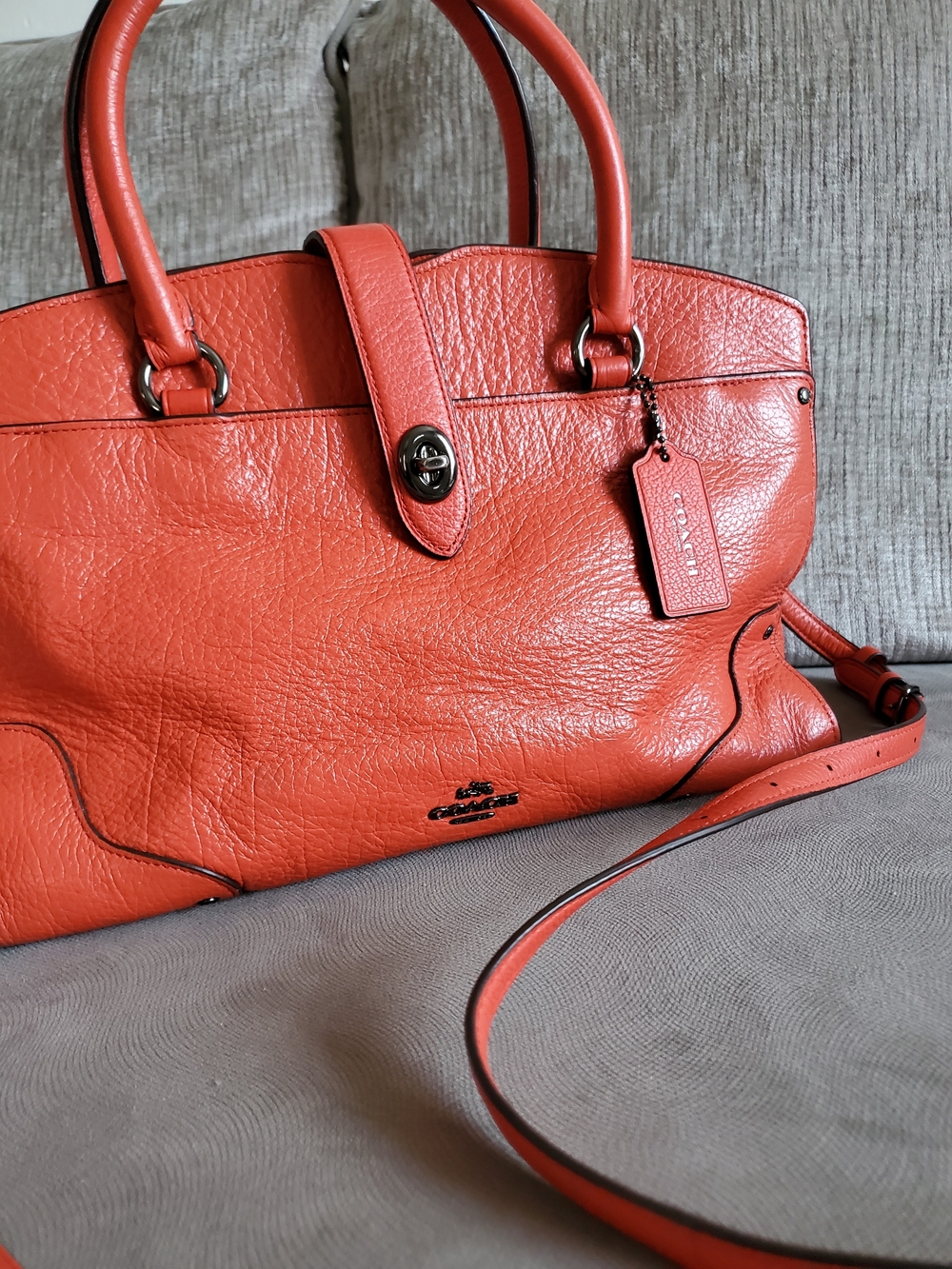 Coach Pebbled Leather Satchel in Orange